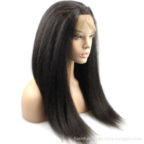 Hairstyles Human Hair Full Lace Wig Remy Hair WEAVING Machine Nature Indonesia Ebony Yaki Perm Straight Swiss Lace Natural Color